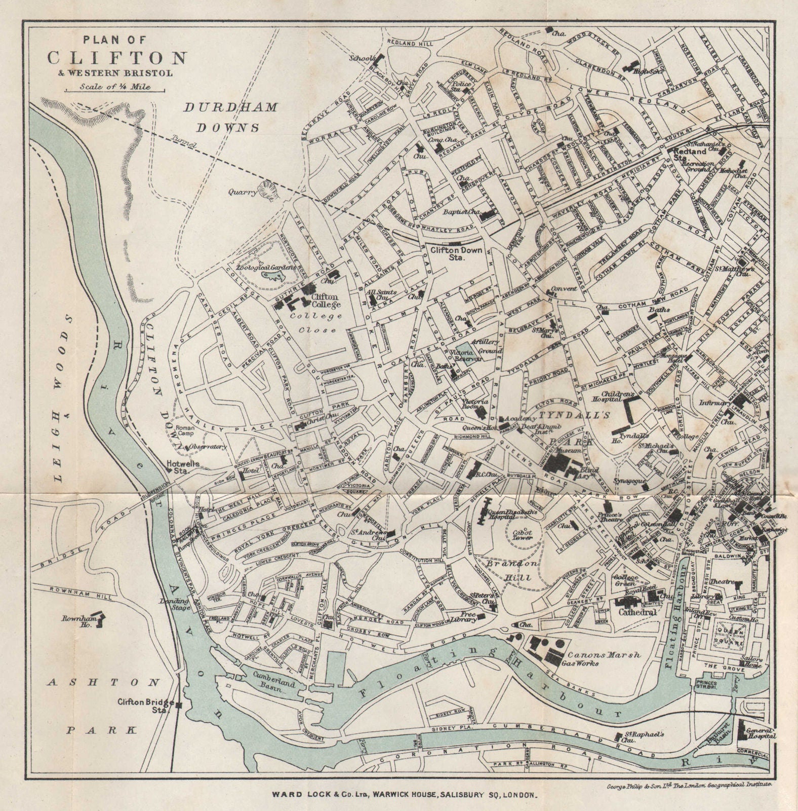 CLIFTON & WESTERN BRISTOL vintage town/city plan. Hotwells. WARD LOCK 1904 map